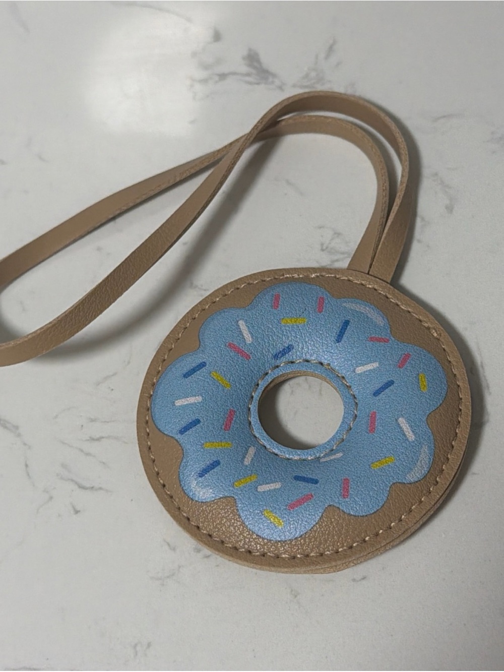 NEW Blue Donut Key Chain Leather Pendant Keyring Handbag Charms Car Ornament